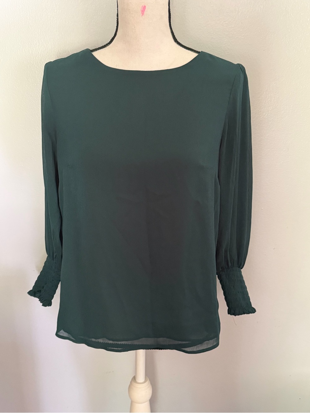 Ann Taylor Factory Dark Green Long-Sleeve Blouse